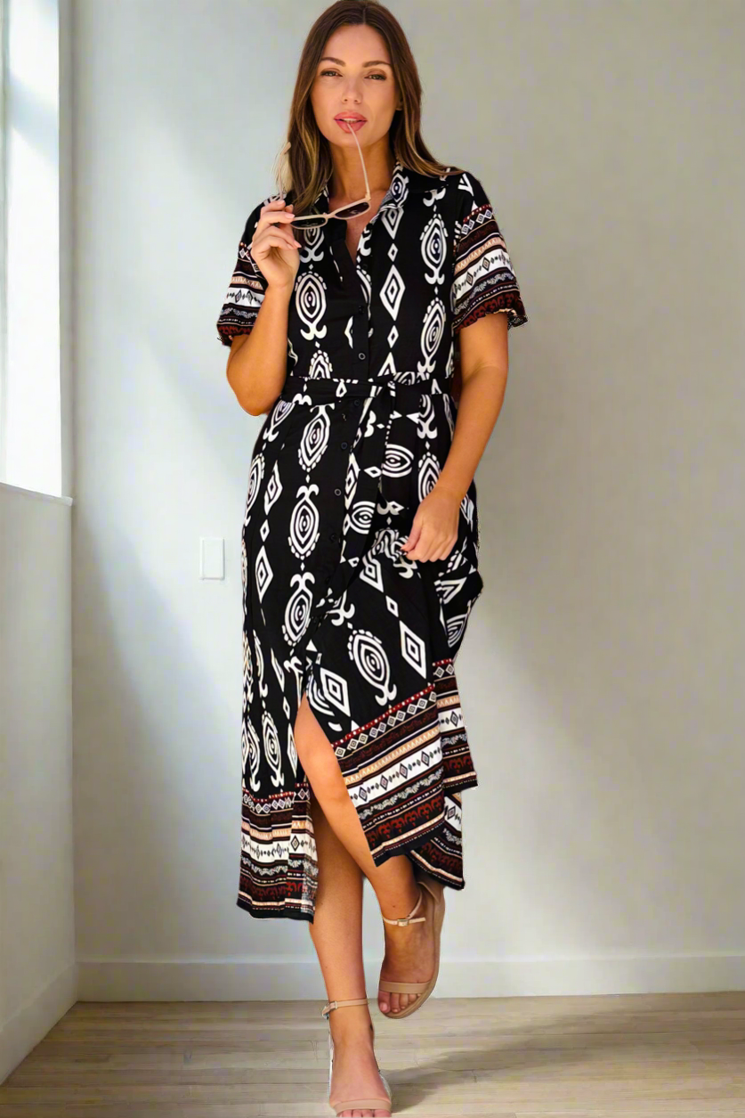 Erica Batik Print Dress in Black