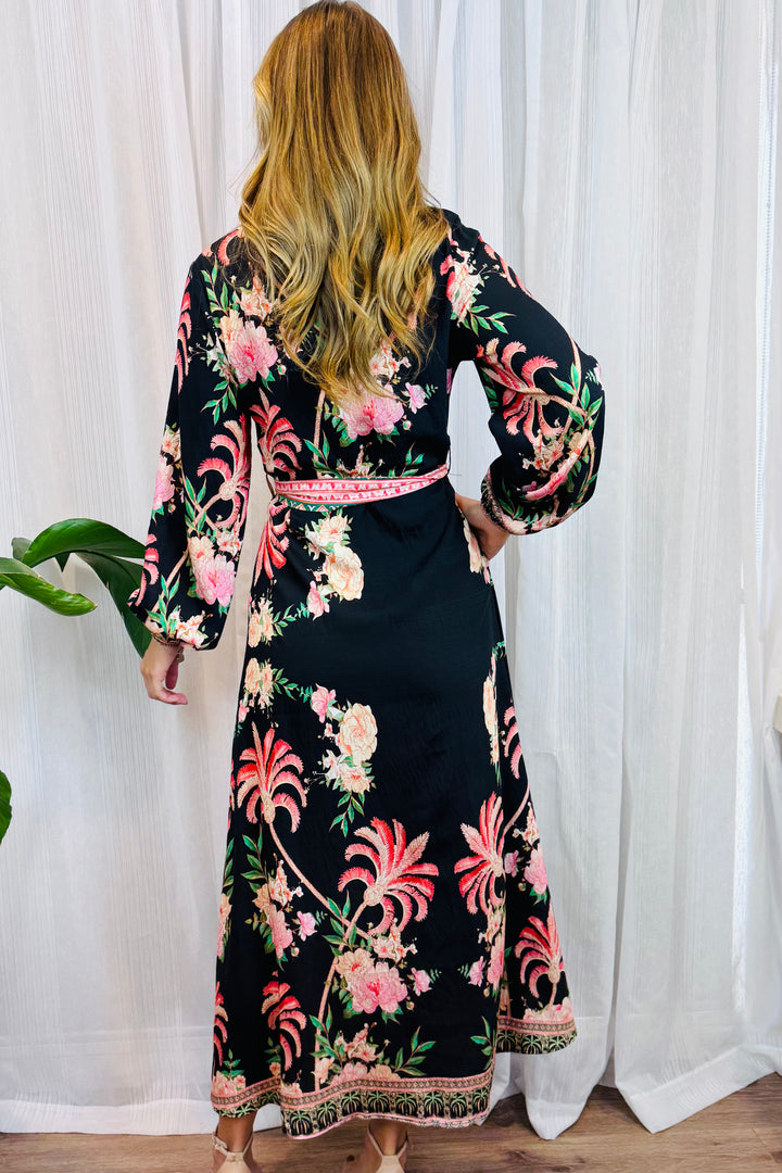Maddison Palm Print Dress in Long Sleeve
