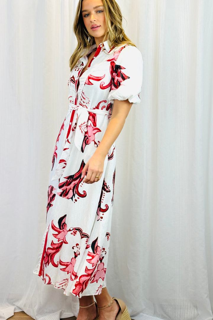 Morgan Floral Shirt Dress in Red and Pink