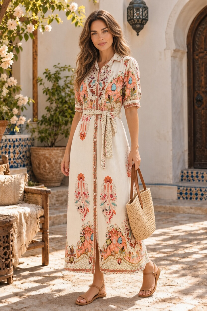 Gidget Embroidered Print Dress In Off White