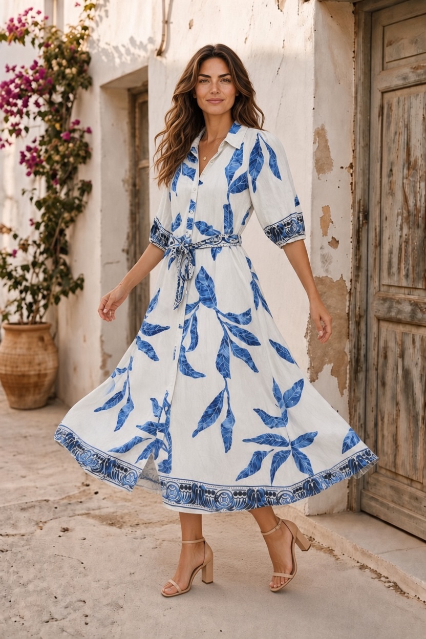 Marlow Off White And Blue Jungle Print Dress