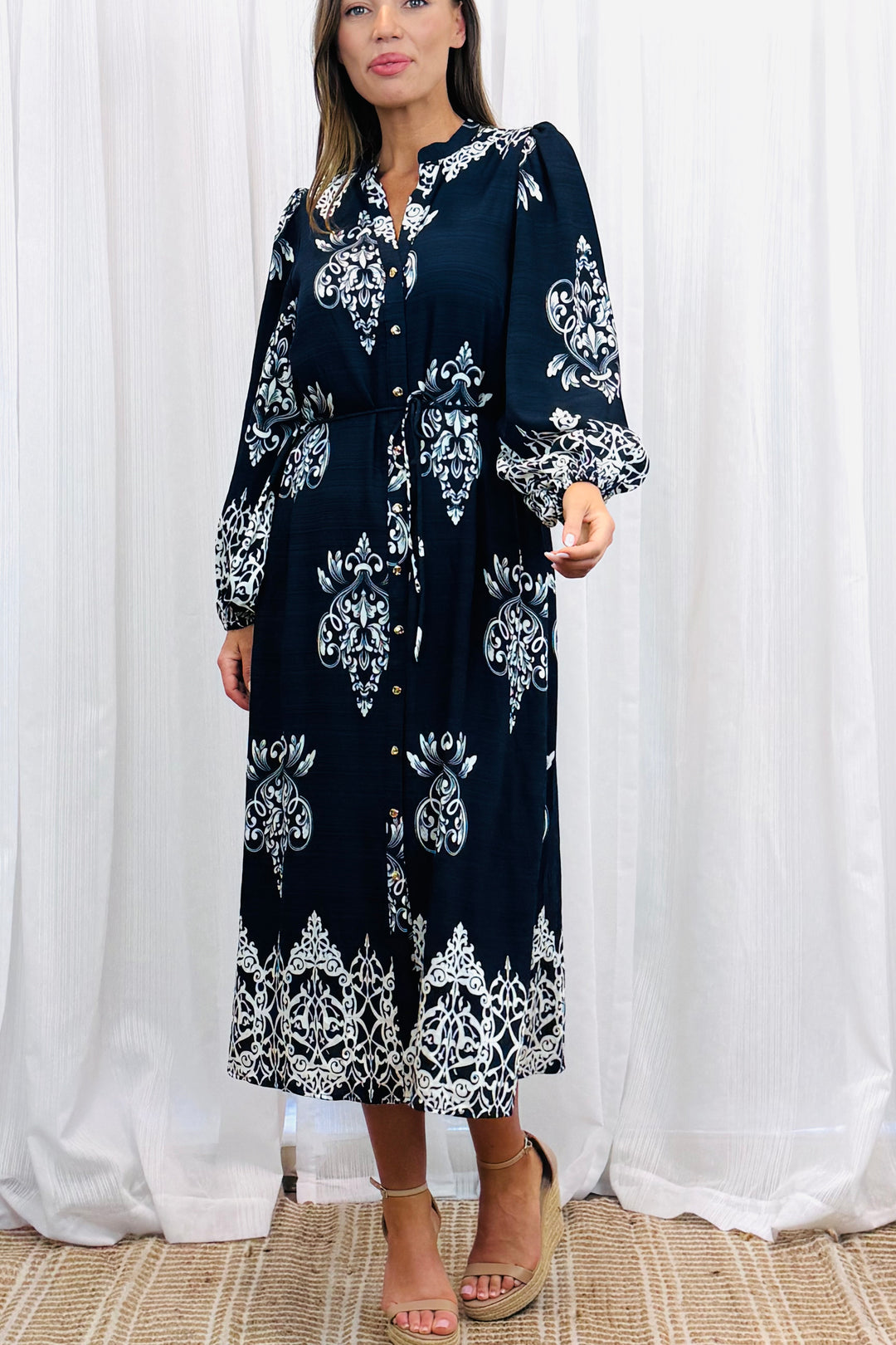 Mina Black Multi Print Dress With Off White Print
