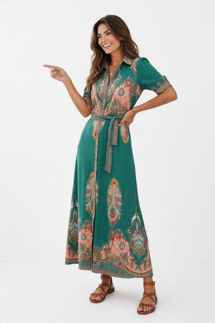 Gidget Short Sleeve Dress With Embroidered Print