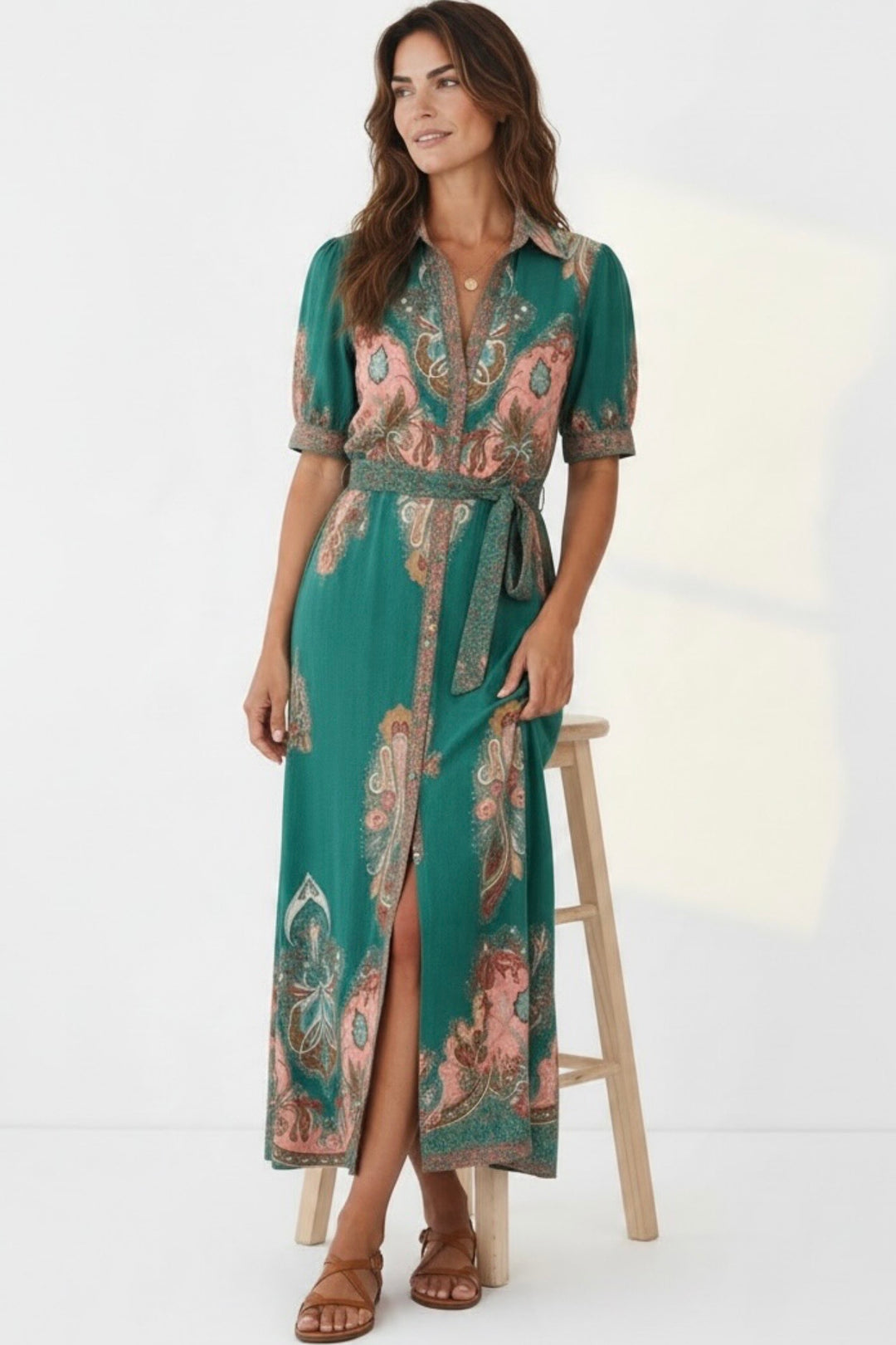 Gidget Short Sleeve Dress With Embroidered Print