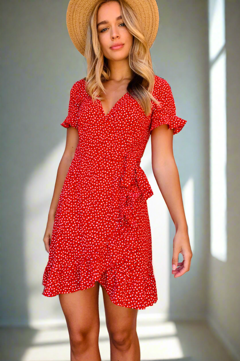 Brandi Wrap Dress In Red Heart Print