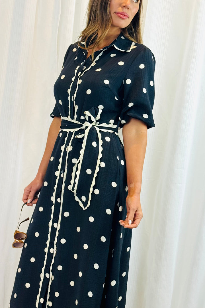 Shyla Black and Off White Polka Dot Dress