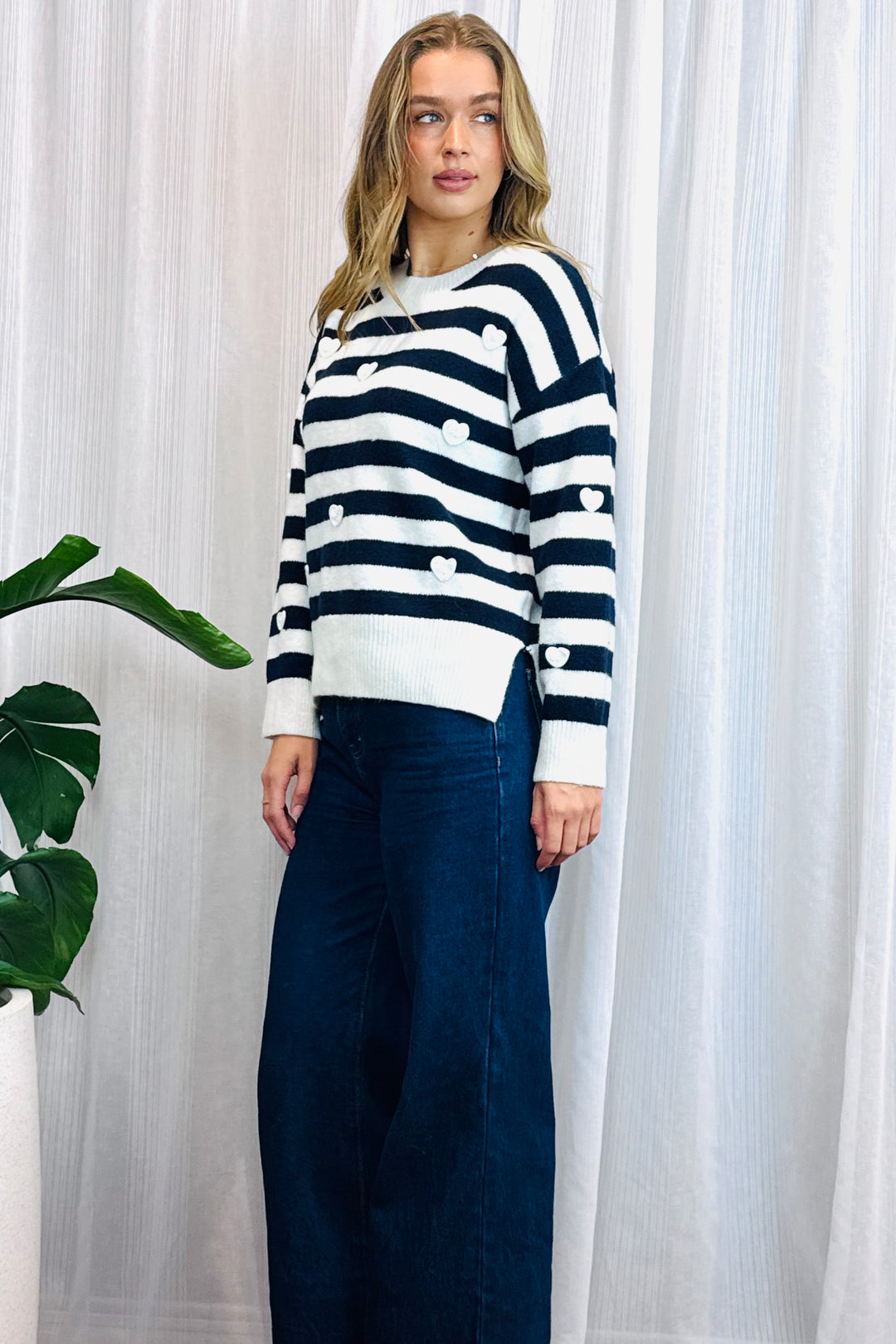 India Navy Stripe Knit With Love Hearts