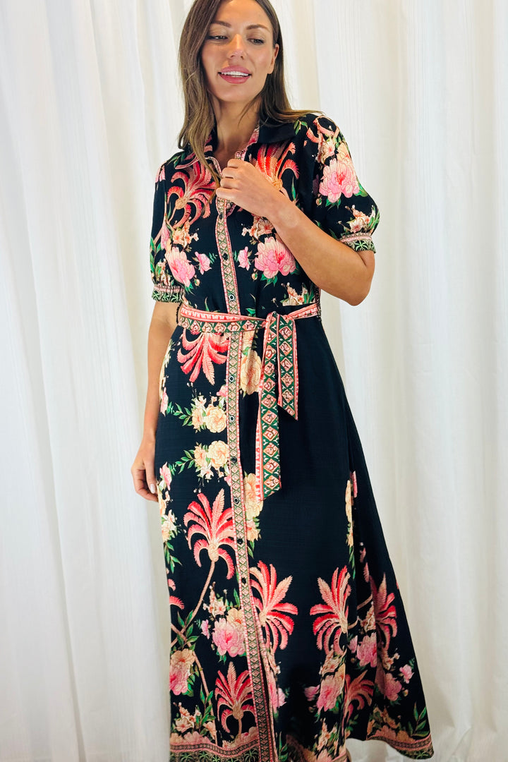 Maddison Shirt Dress in Black Multi Print