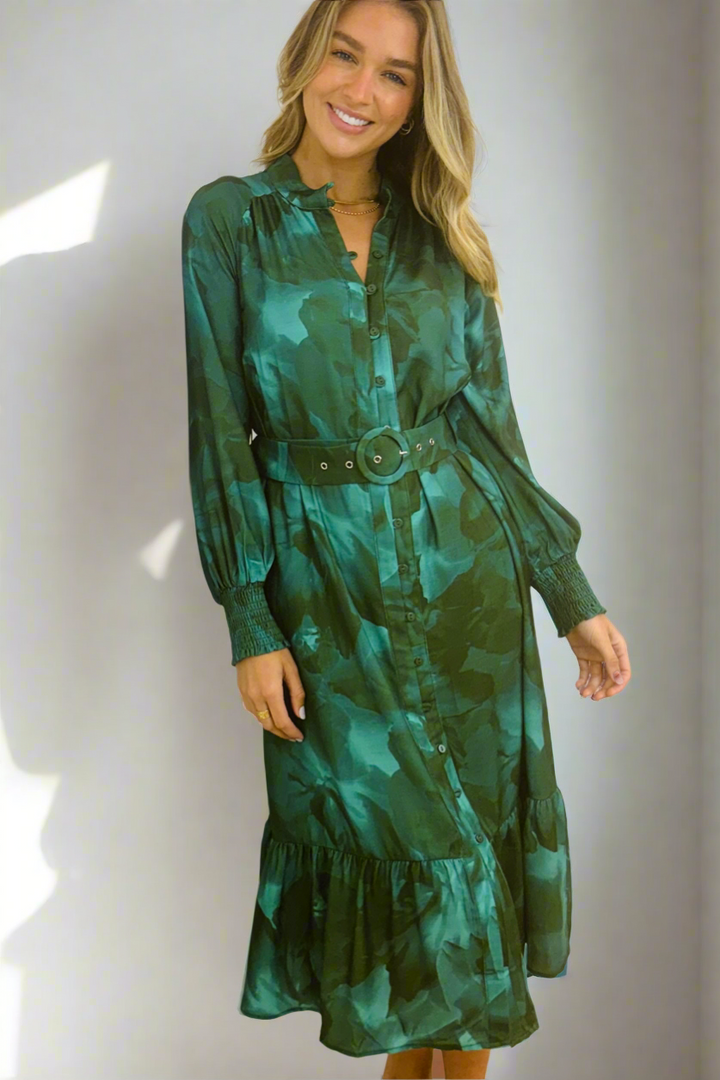 Bonnie Midi Dress in Green Print