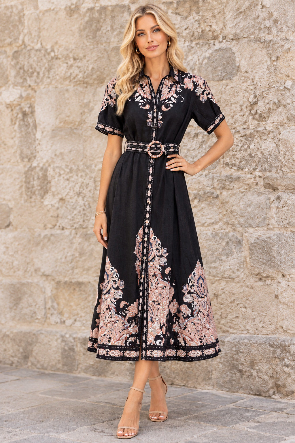 Georgia Black Maxi Dress With Embroidered Print