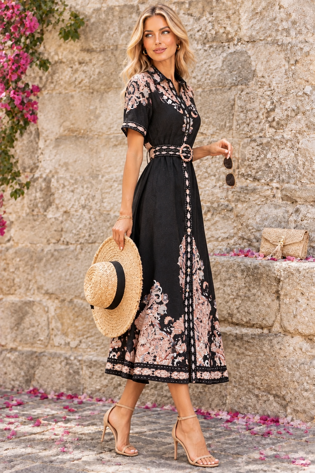 Georgia Black Maxi Dress With Embroidered Print