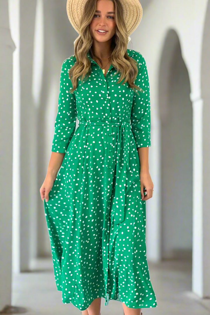 Willow Green And White Shirt Midi Dress