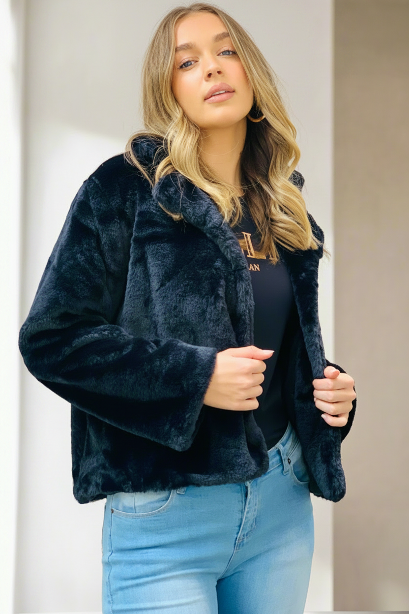 Kayla Faux Fur Jacket in Black
