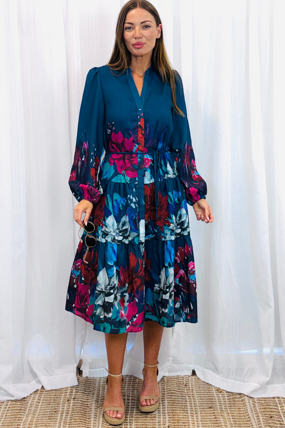 Messina Navy Multi Print Midi Dress