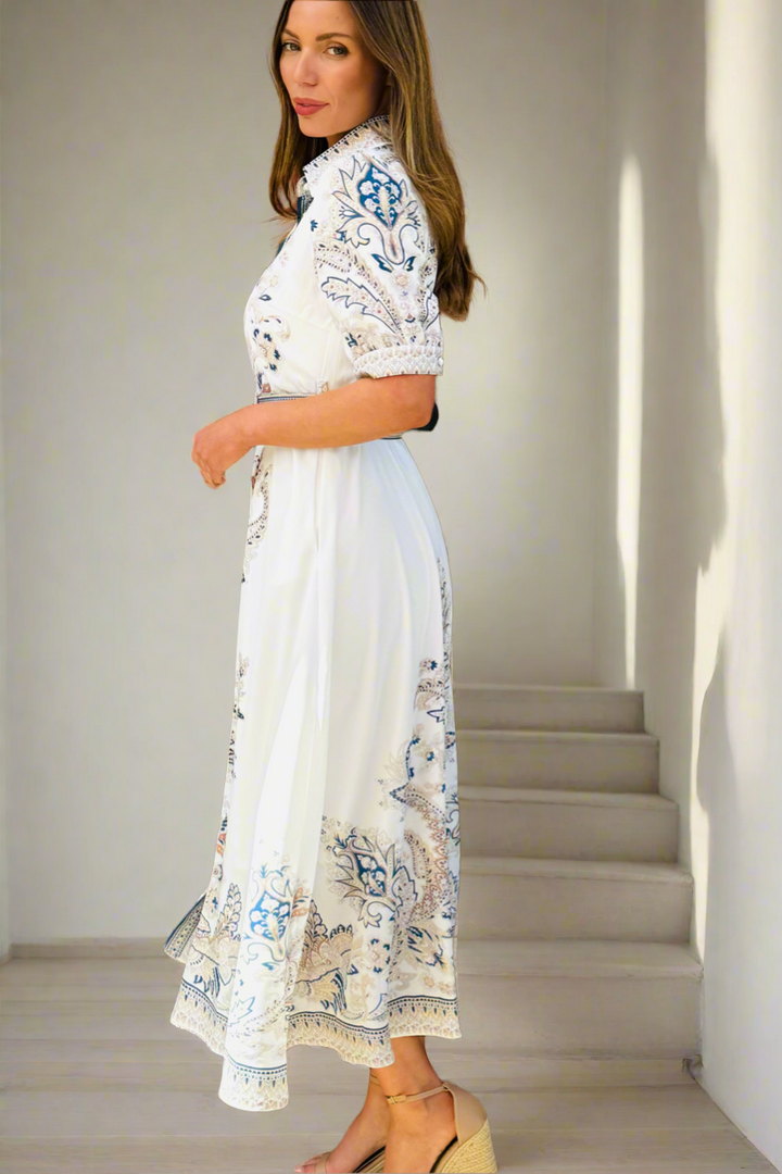 Lopez Embroidered Print Midi in White