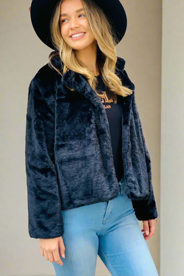 Kayla Faux Fur Jacket in Black