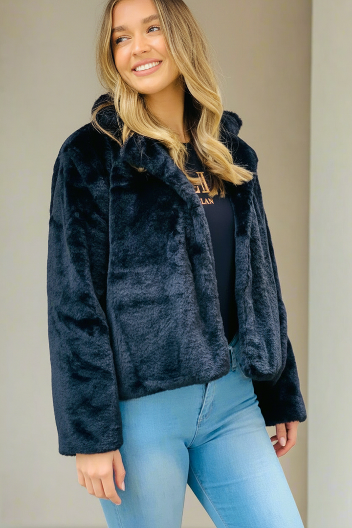 Kayla Faux Fur Jacket in Black