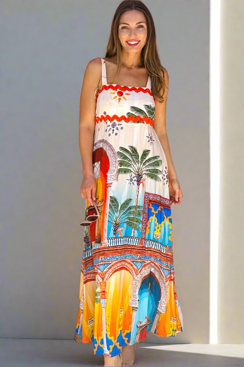 Positano Maxi In Orange Multi Print