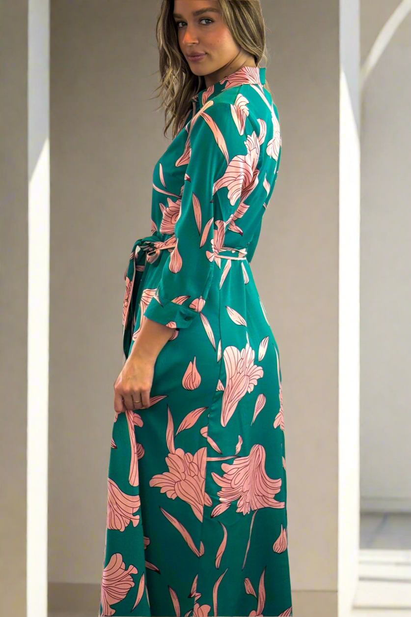 Martina Green and Pink Print Midi Dress