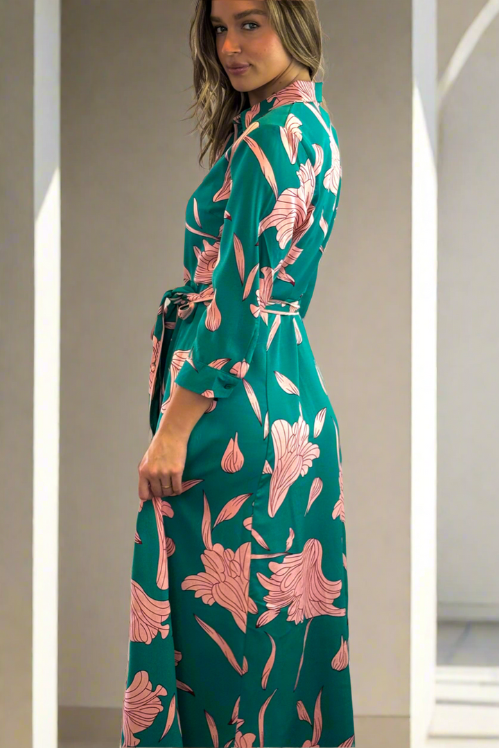 Martina Green and Pink Print Midi Dress
