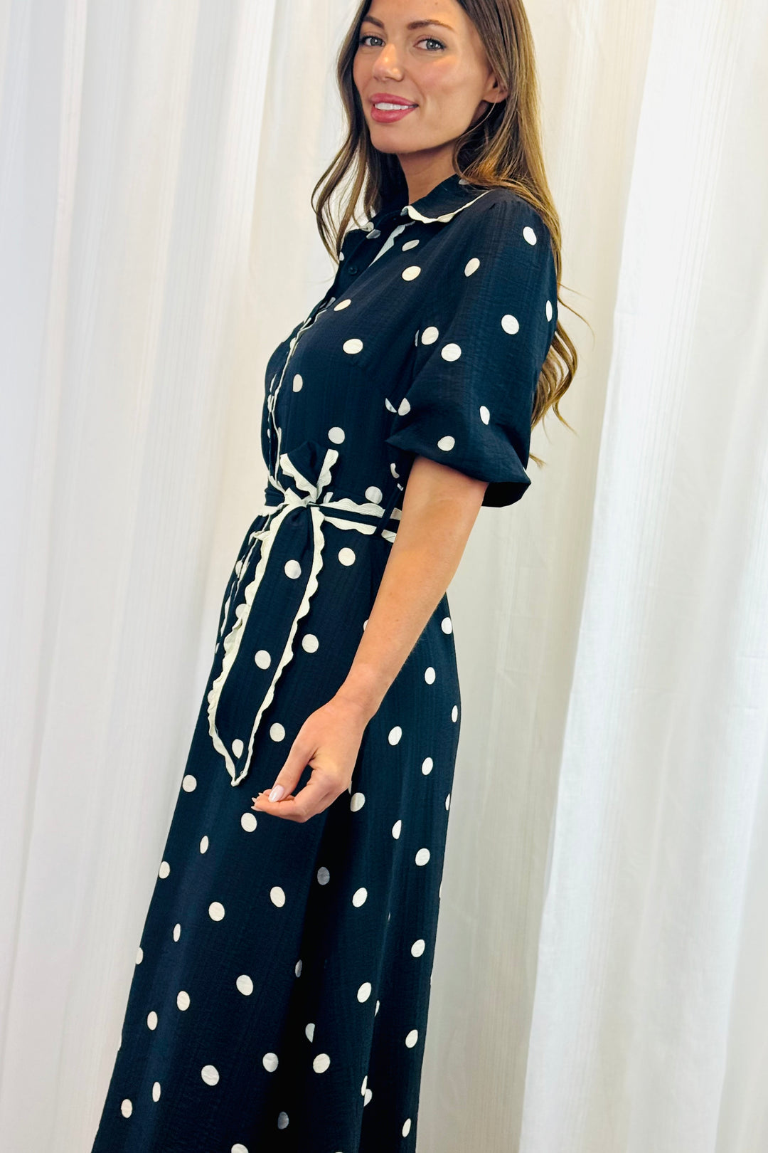 Shyla Black and Off White Polka Dot Dress