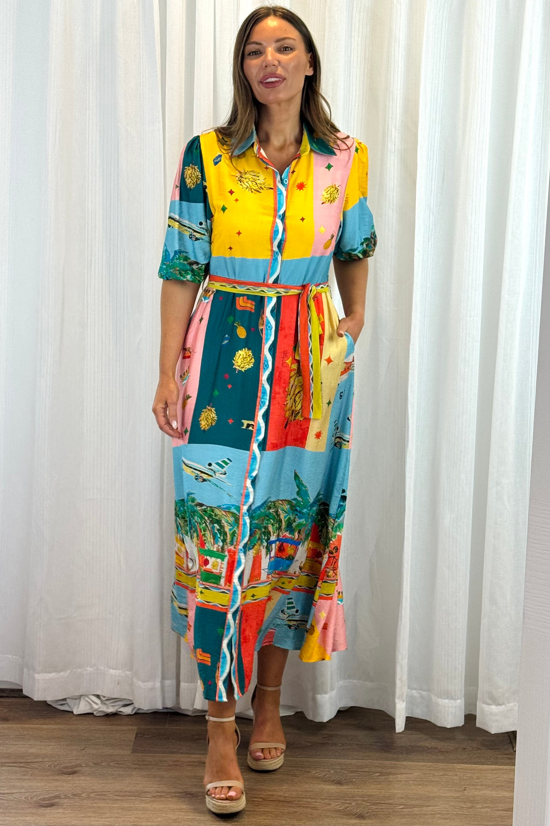 Marcella 3/4 sleeve in Multi Colour Print Dress