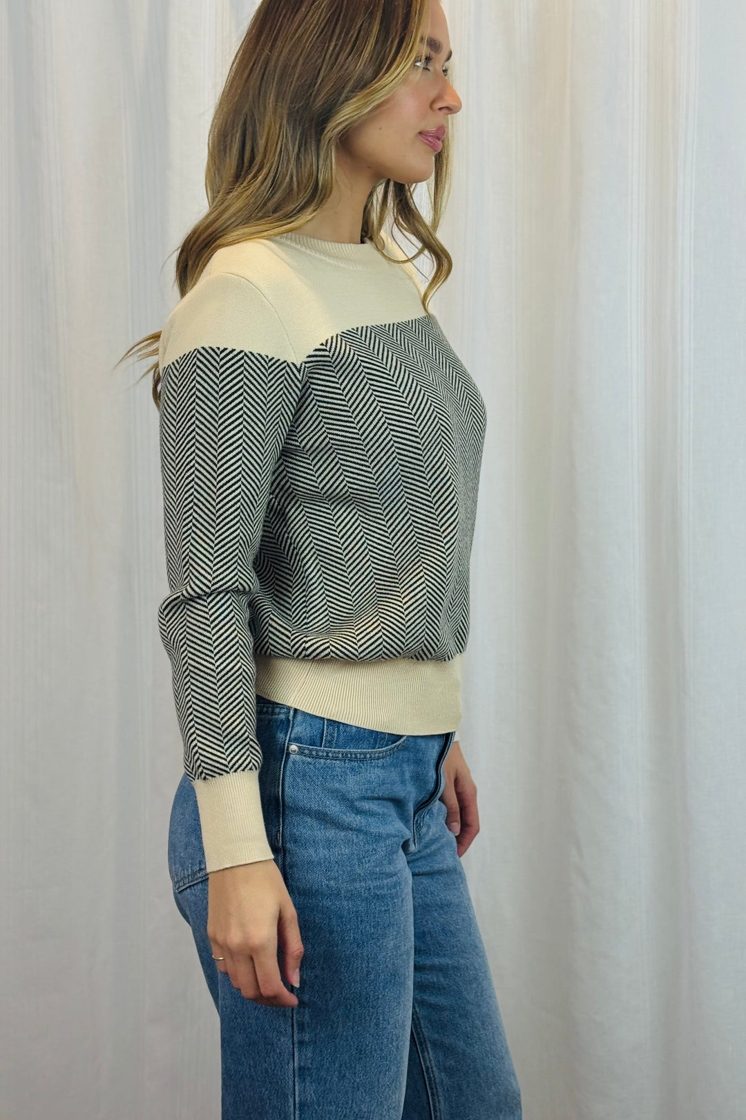 Jessie Knit Top in Cream and Black