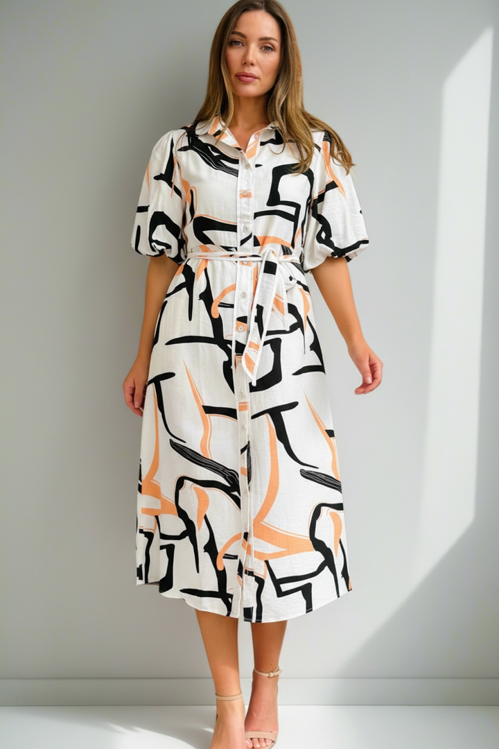 Leah Multi Print Dress in Off White