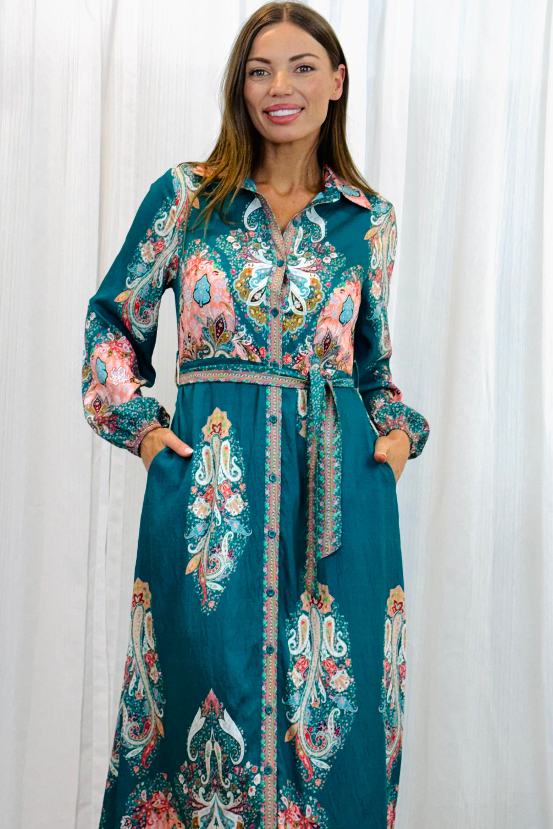 Gidget Dress  in Green Long Sleeve Print