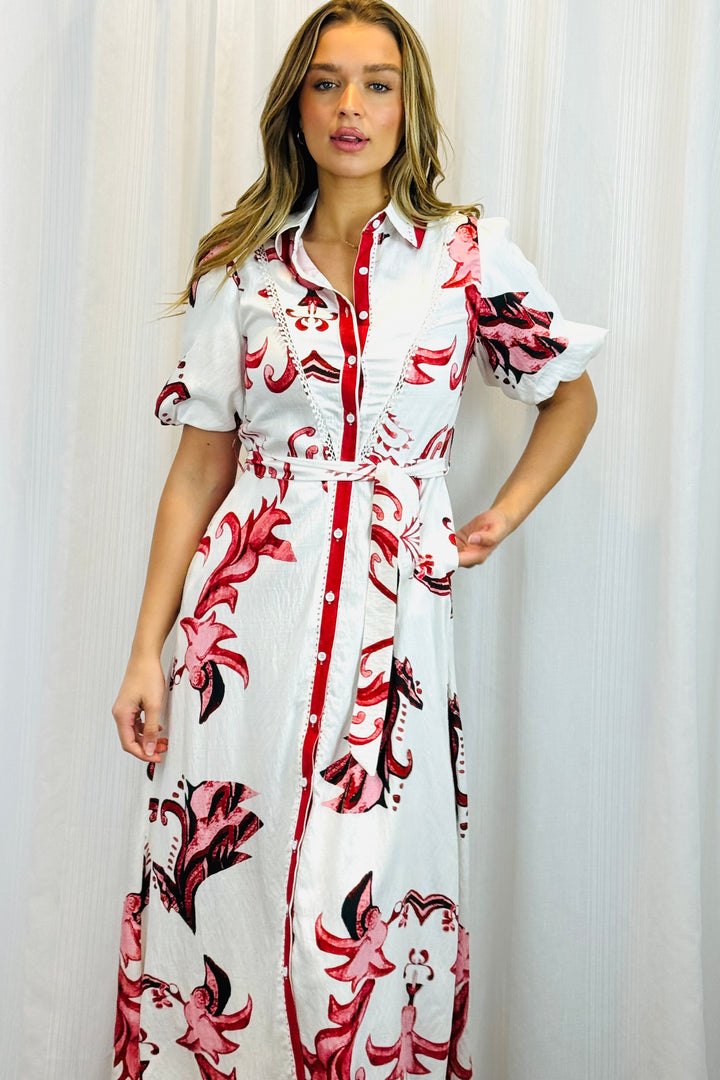 Morgan Floral Shirt Dress in Red and Pink