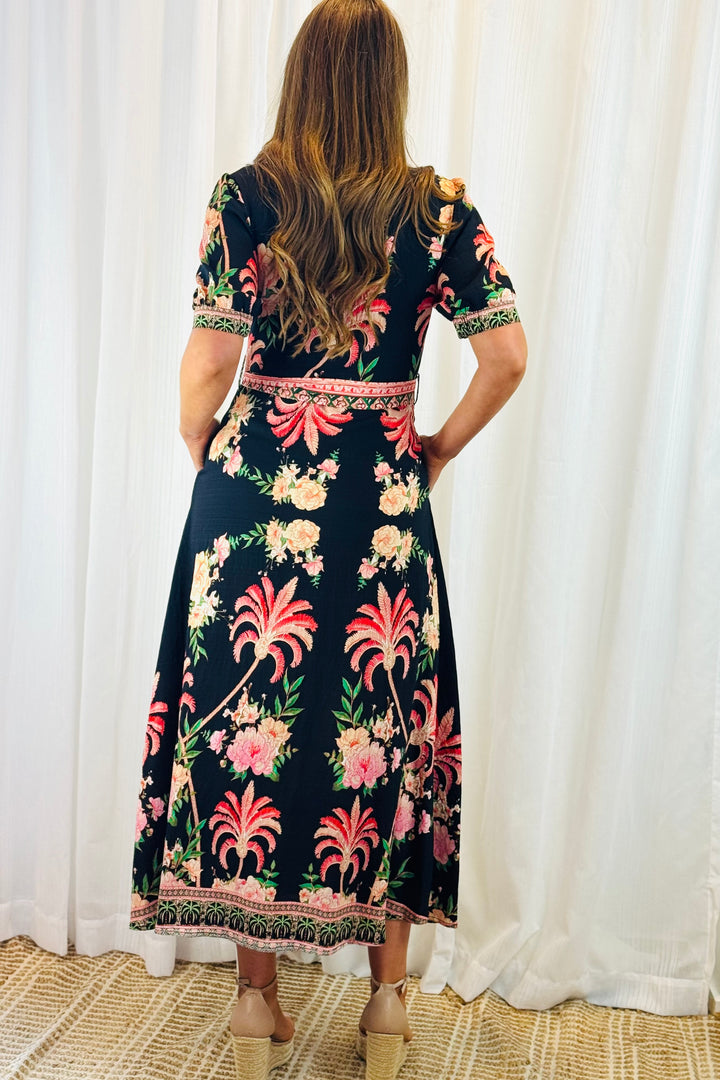 Maddison Shirt Dress in Black Multi Print