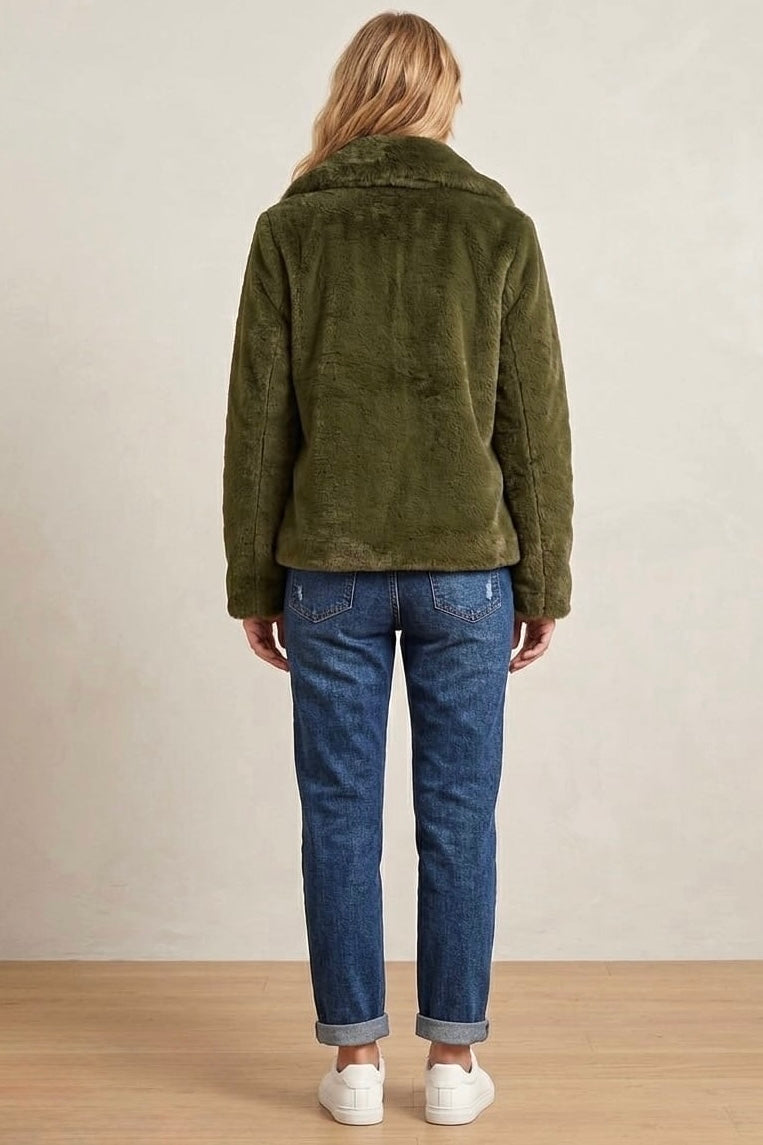 Kayla Faux Fur Jacket in Olive