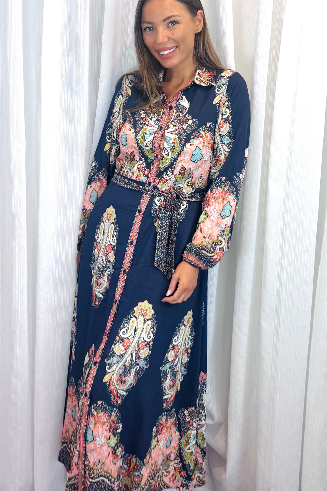 Gidget Long Sleeve Dress in Navy Multi Print
