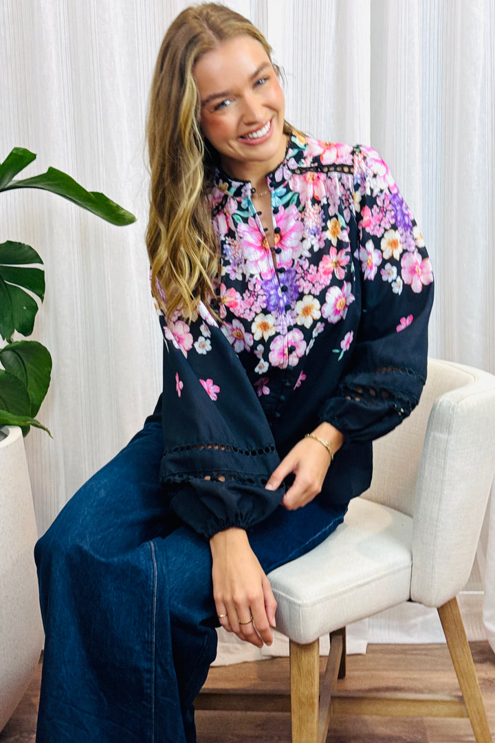Penelope Floral Print Shirt In Black