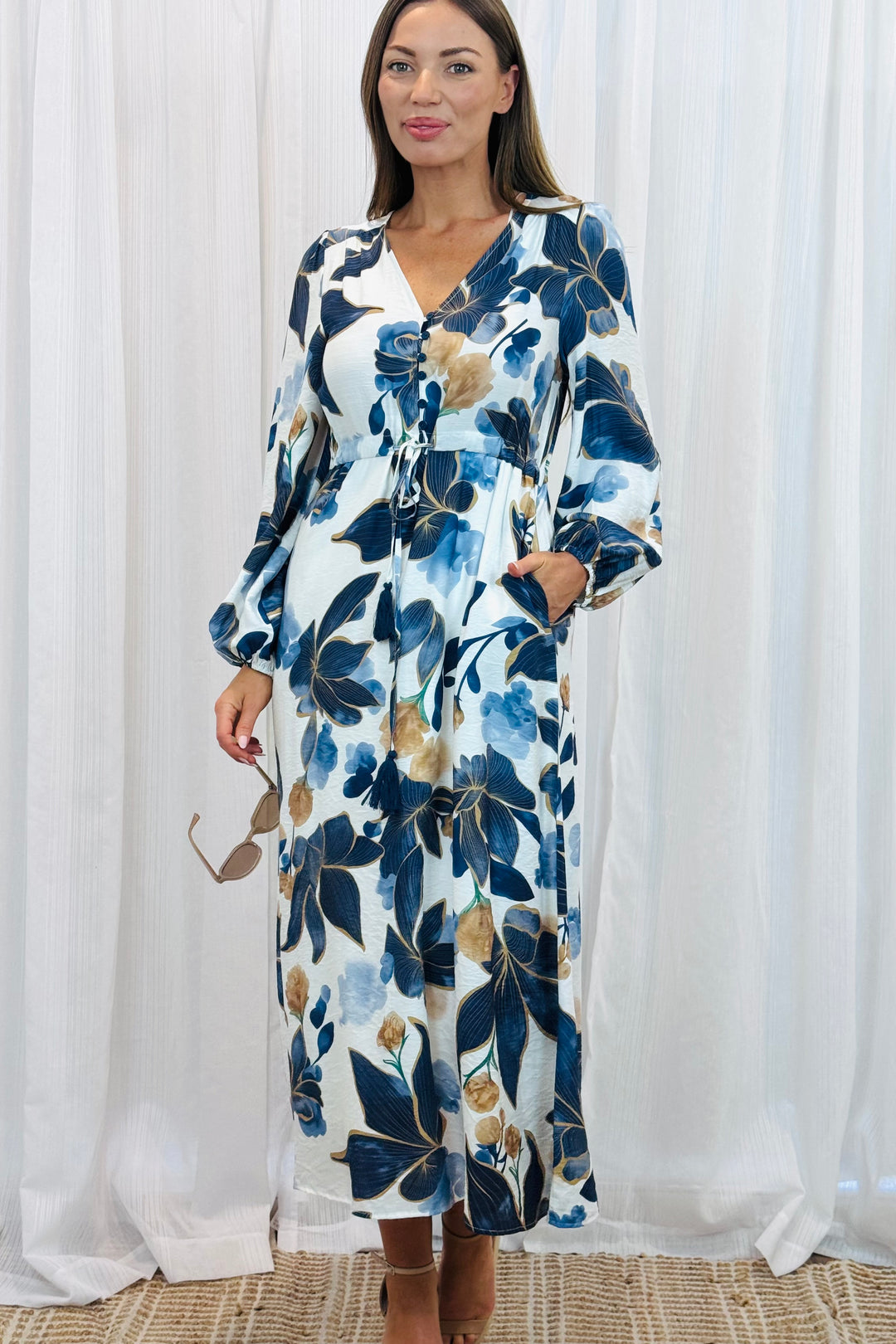 Yolanda Drawstring Multi Print Dress