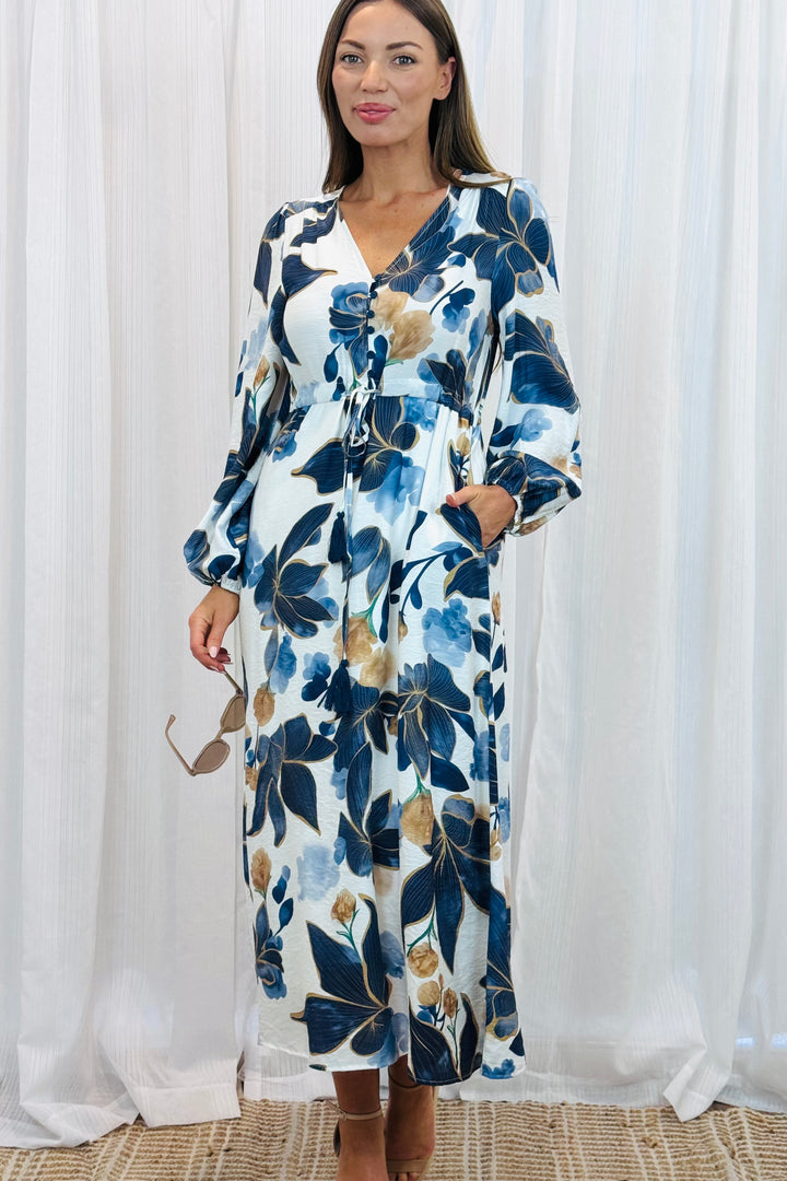 Yolanda Drawstring Multi Print Dress