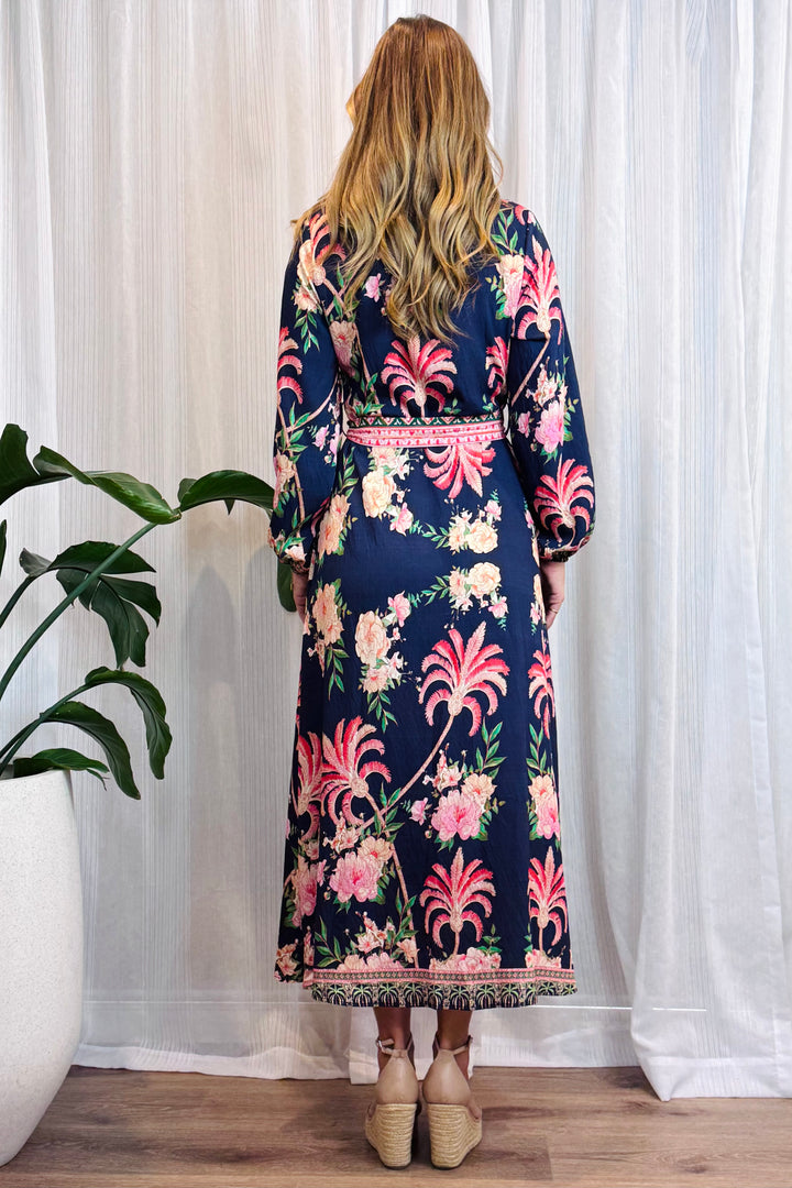 Maddison Long Sleeve Maxi Dress in Navy Print