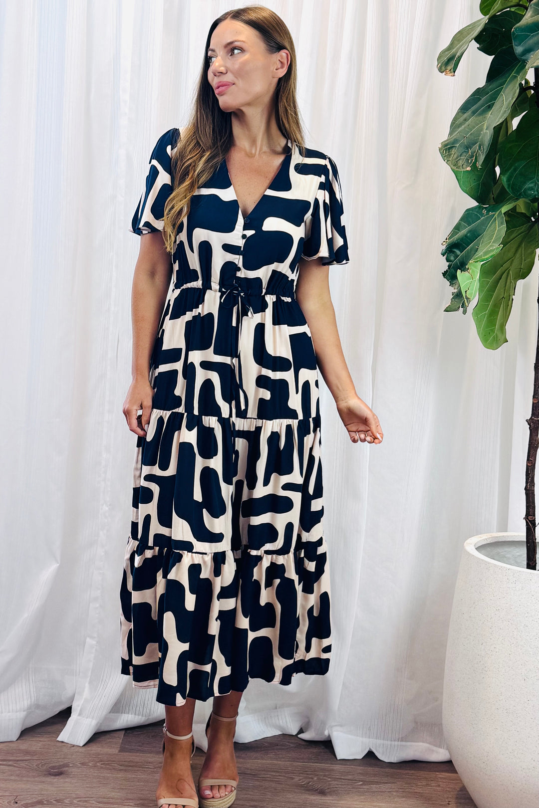 Santorini In Nude and Navy Print