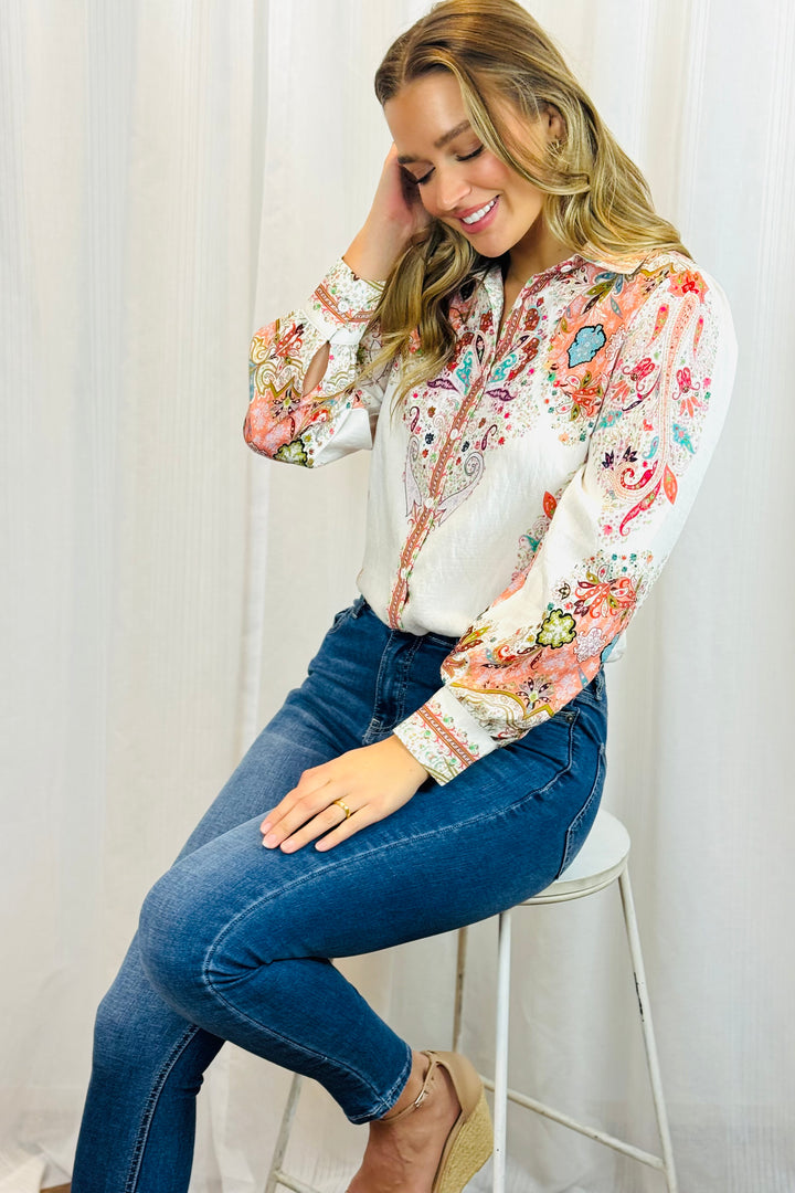 Gidget Off White Shirt With Embroidery Print