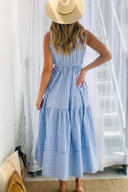 Skyla Maxi Dress in Blue and White Stripe Print