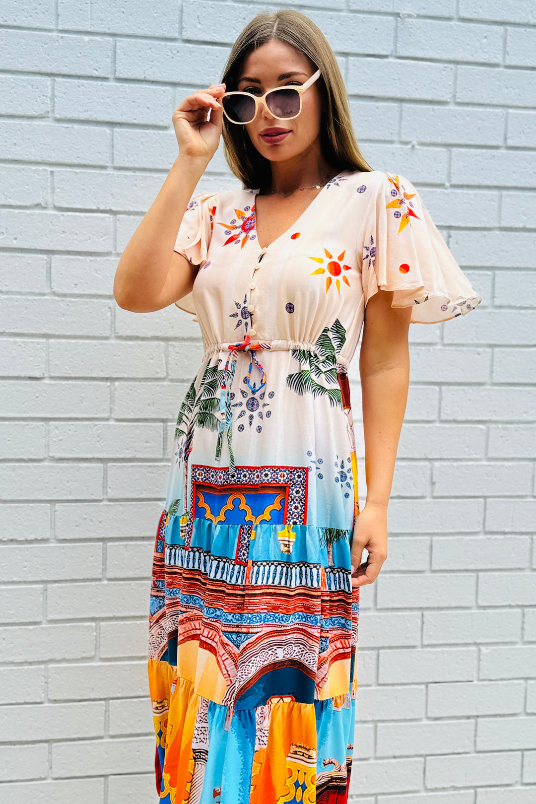 Aly Drawstring Midi in Multi Print