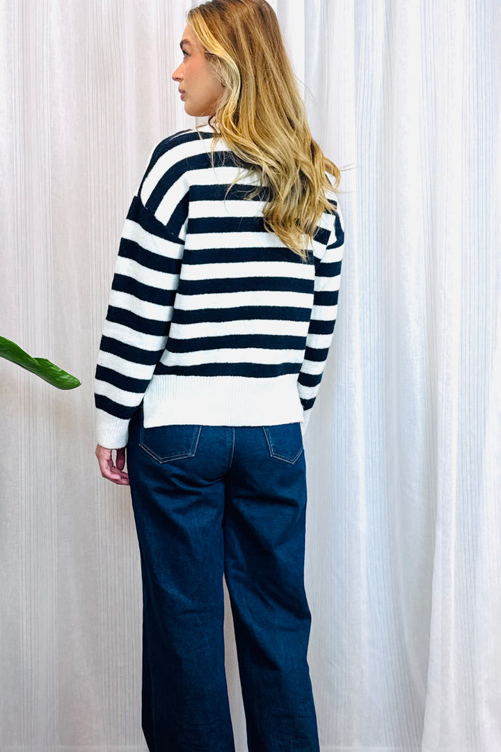 India Navy Stripe Knit With Love Hearts