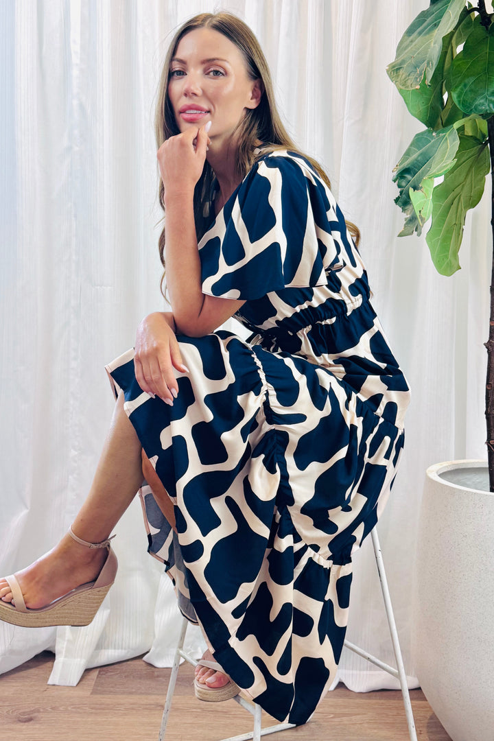 Santorini In Nude and Navy Print