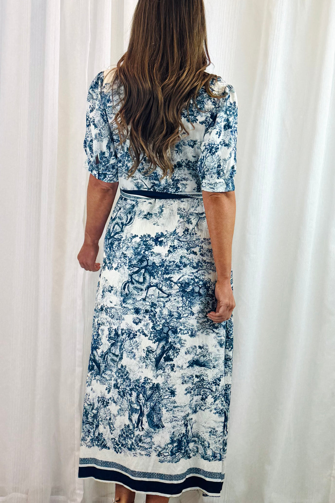 April Blue and Off White Multi Print Short Sleeve Dress