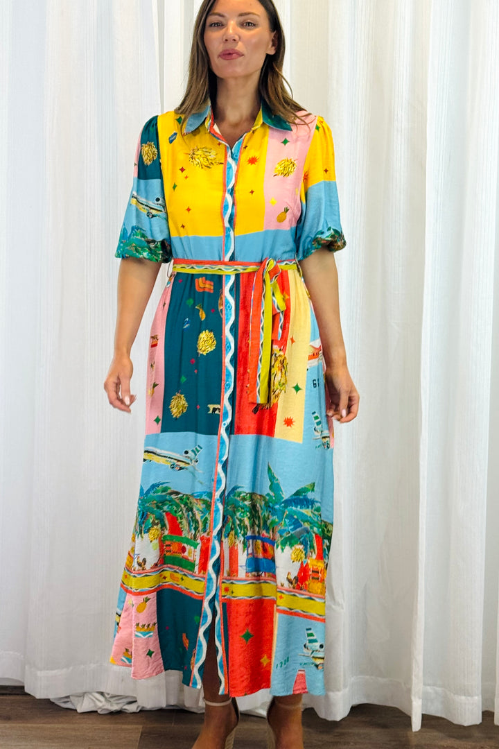Marcella 3/4 sleeve in Multi Colour Print Dress