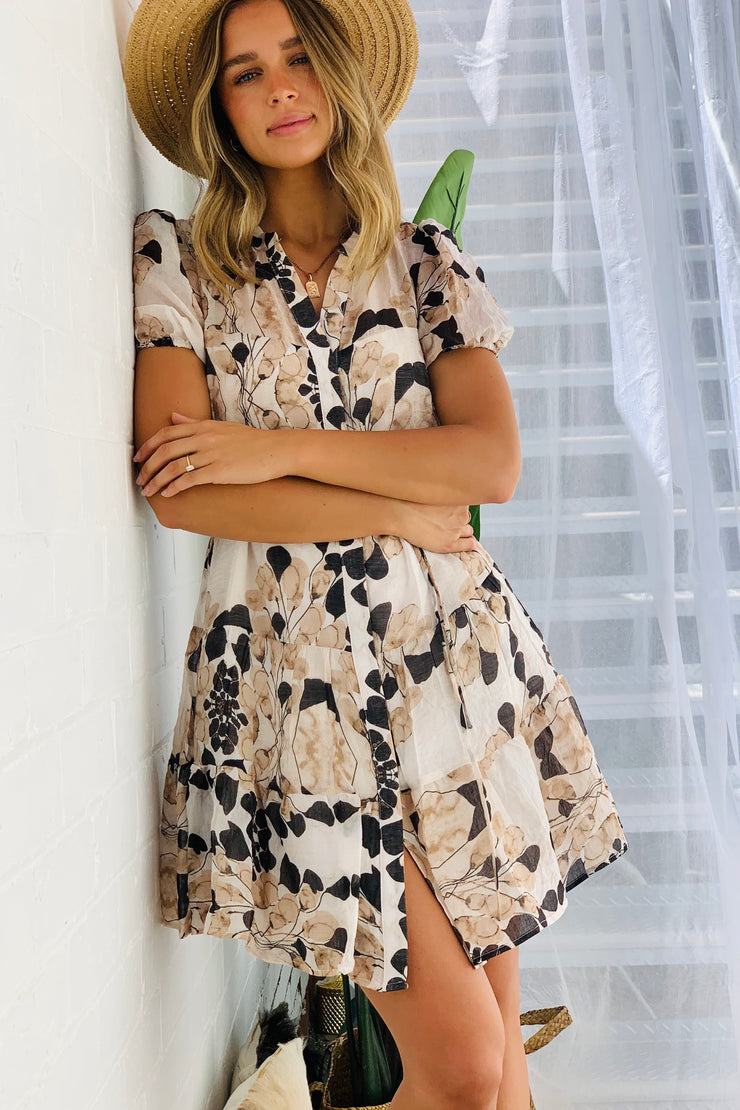 Giselle  Short Sleeve Print  Dress with Tie belt