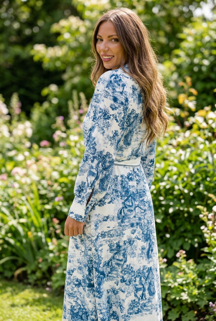 April Print Midi Dress long sleeve