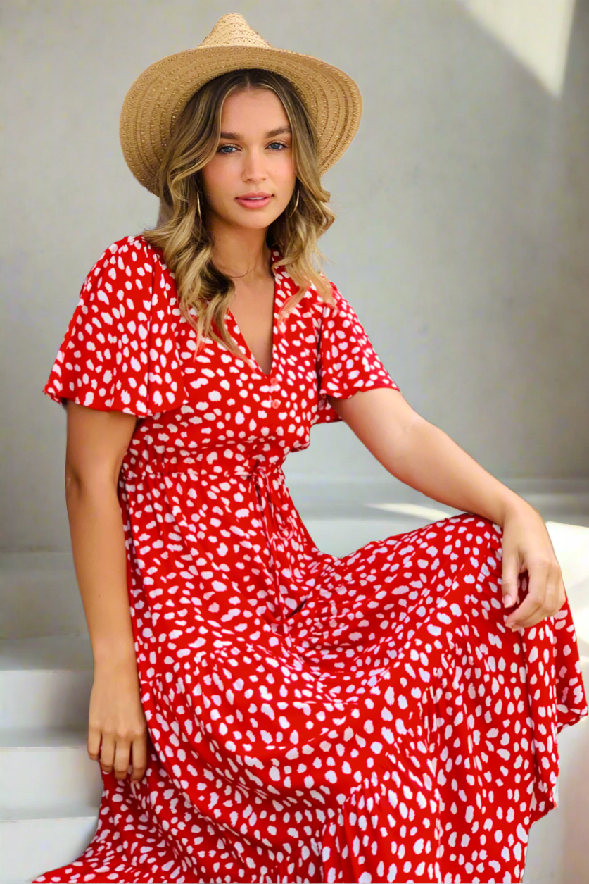 Eliza Maxi in Red And White Print