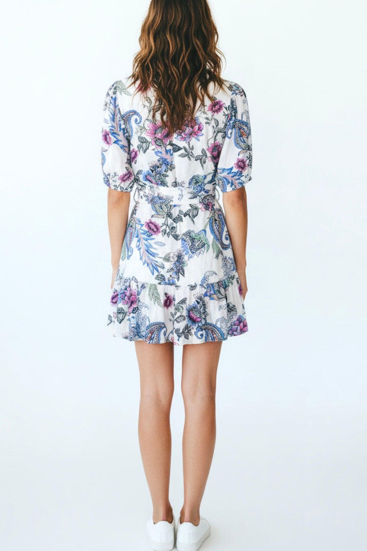 Macey Dress in Blue and Pink Print