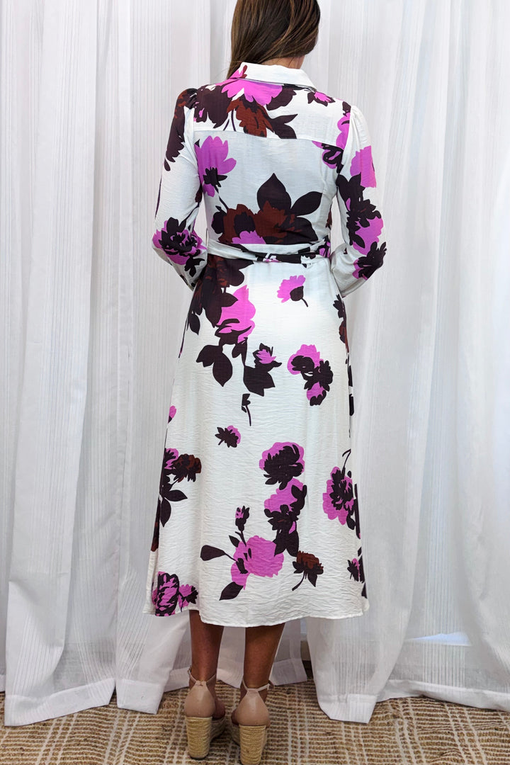 Cardia Multi Colour Print Dress in Off White